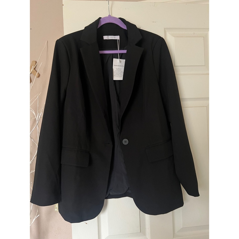 Cicy Bell Womens Casual Blazer Single Button Notched Lapel Pocket Black L